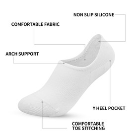 DEYOPUS No Show Socks for Womens,Low Cut Ankle Sock,Non Slip Flat Boat Invisible Liner Cushion Athletic Socks(6 Pairs_White6_M)