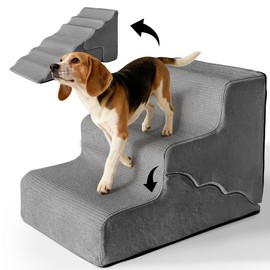 Mestuel Dog Stairs for Small Dogs Cats, Small Pet Stairs Steps, Foam 3-Tier Pet Stairs Steps for Couch Sofa, Dog Ramp Ladder Indoor with Nonslip Bottom &Washable Cover, Beige