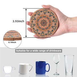 STARUBY Pack of 12 Cork Coasters, Cork Coasters for Drinks, Coasters for Coffee Table, Absorbent Coasters for Kitchen and Dining Room Decoration, Round, 10 cm in Diameter, Flower1