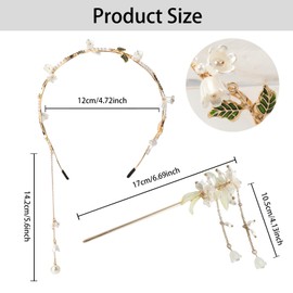 HLTOO Floral Headband for Women and Girls, with Vintage Flower Hair Stick, Boho Hair Vine Gold Leaf, for Wedding Hair Accessories Headpiece Bridal