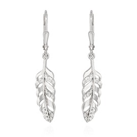 NKlaus Pair of French Hook Earrings 925 Silver Shiny 23 x 7 mm Zirconia White Women's Earrings 13517, Sterling Silver