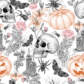 XiRiDa Skull Peel and Stick Wallpaper Black and White DIY Wall Paper Decor, 17.7"×118"