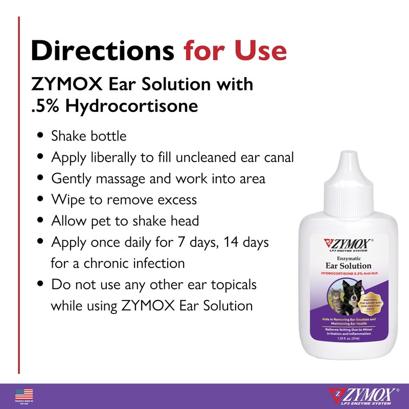 ZYMOX Enzymatic Ear Solution with 0.5-Percent Hydrocortisone, for Dog &