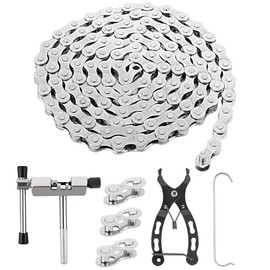 Fahrradkette, 6/7/8 Fach Fahrrad Kette 1/2 x 3/32 Inch 116 Glieder, Fahrradkette Werkzeug mit Kettennieter Fahrrad, Kettenlehre Fahrrad, Kettenzange, Kettenhaken