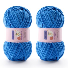 2 Pack Chunky Yarn for Crocheting - Chenille Yarn for Knitting - 142 Yards/7 Oz - 100% Polyester - Super Soft Bulky Crochet Blankets Amigurumi Craft Hat Shoes（2-Sky Blue）