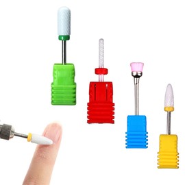 4-Piece Ceramic Nail Drill Set in Corn Shape Professional 3/32 Inch Nail Cutter Bits Manicure Pedicure Drill Nail File Machine Grinding Head Attachment Felt Polisher for Shaping and Removing, blue