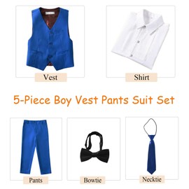 LOPEN STU Boy Suit Royal Blue Kids Tuxedo First Communion Toddler Dress Clothes Vest Pants Suits Set for Boys Size 3t
