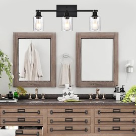 PENDRION Track Lighting Kit 3 Light Modern Ceiling Lights with Adjustable Track Heads, Industrial Bathroom Vanity Light with Seeded Glass Shade, Track Light Fixtures for Kitchen Dining Room Hallway