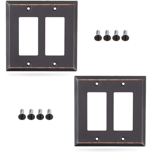 Pack of 2 Wall Plate Outlet Switch Covers by SleekLighting | Decorative oil rubbed bronze | Variety of Styles: Decorator/Duplex/Toggle / & Combo | Size: 2 Gang Decorator