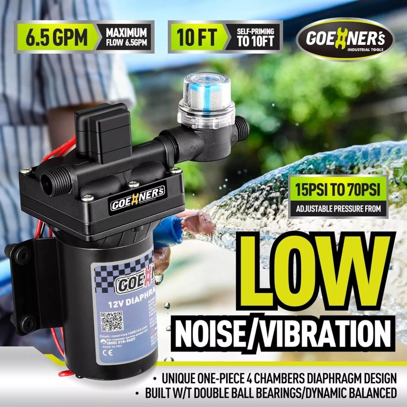 GOEHNER'S RV Fresh Water Pump 12V DC 6.5GPM 70PSI Self-Priming