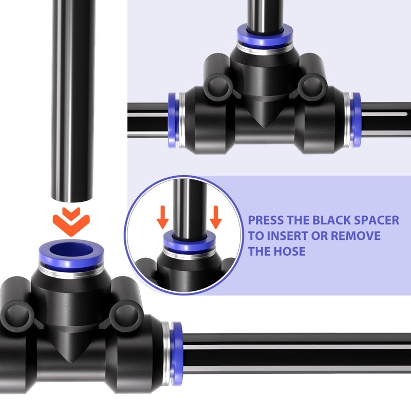 Bwintech Pack of 12 6 mm 3-way T-piece, pneumatic plug-in