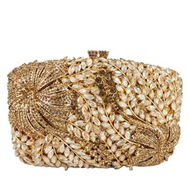 Flower Evening Bags for Formal Party Dinner Floral Crystal Clutch Purse Bridal Wedding Minaudiere Handbag (Gold)