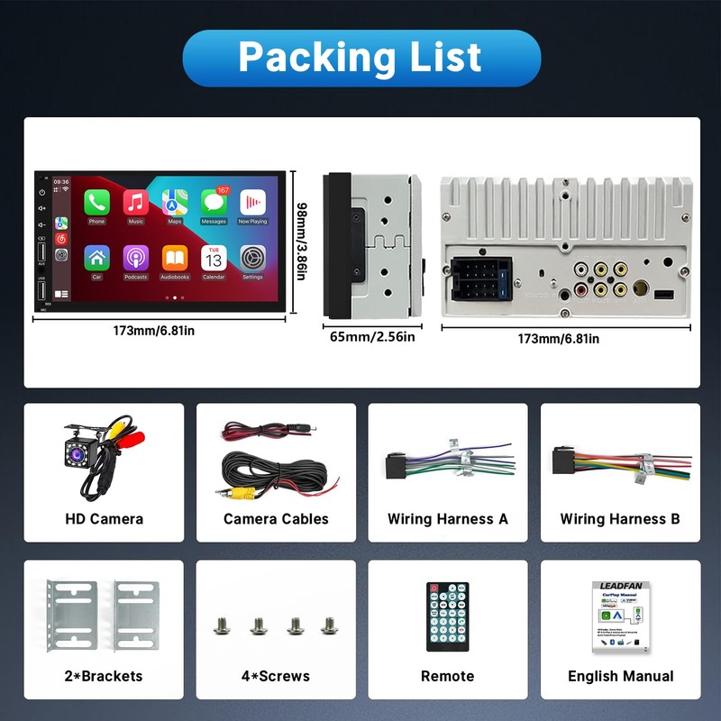 Leadfan Double Din Car Stereo Radio Support Apple Carplay&Android Auto,