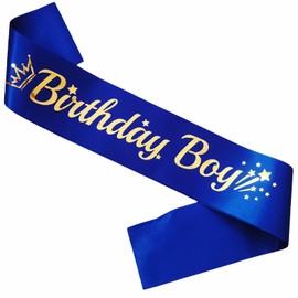 LXYXUUN Birthday Boy Sash Royal Blue, Gold Foil Birthday Sash for Boy Funny Birthday Party Decorations, 10th 11th 15th 16th 18th Bday Sash Gift Ideas