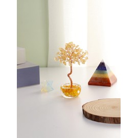 Jovivi Small Crystal Tree, Citrine Tree of Life Natural Crystal Healing Stones with Glass Bowl Base Gemstone Trees Feng Shui Good Luck Positive Energy Home Desk Decor