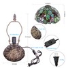 Small Tiffany Table Lamp Red Green Flowers Style Stained Glass