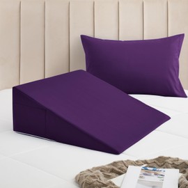 Horbaunal Purple Bed Wedge Pillow Cover with Zipper Design, Wedge Pillowcase Protector with Side Pocket for Storage, 25" L x 25" W x 10" H (Pillow Not Include)