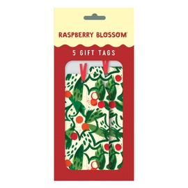 Penny Kennedy Raspberry Blossom Pack of 5 Luxurious Gift Tags with Silk Ribbon Ties for Christmas - Holly Jolly Design - Gift Tags for Presents - Gift Wrap for Christmas - Christmas Wrap