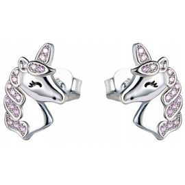 MENNICA BYDGOSKA - Earrings Silver 925 Girls - Stud Earrings with Unicorn for Girls Children's Earrings Nickel Free - Gift for Girls Birthday Children's Day - 14 x 9.2 mm, Silver