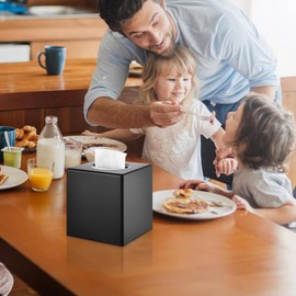 Y-in Hand - Funda para caja de pañuelos, soporte cuadrado para pañuelos faciales para tocador de baño, encimeras, cómodas, mesita de noche, salones y oficinas - Negro