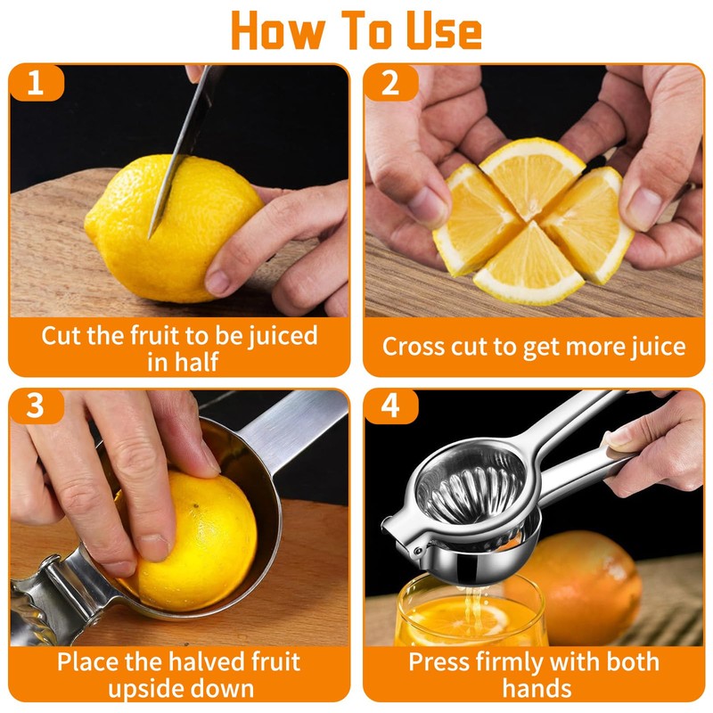 Stainless Steel Manual Lemon Squeezer, Heavy Duty Orange Hand Press