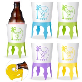 Teenyyou 4 Pcs Beach Cup Holders for Sand with Bottle Opener, Multicolor Spiked Sand Drink Holder Beverage Holder for Camping Picnic, Stackable Beach Accessories for Adults Family (Fresh Color)