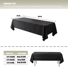 2 Pack Tablecloths for Rectangle Tables, 150 x 300 CM -Reusable and Washable Table Clothes, Polyester Fabric Table Covers for Wedding, Party, Banquet (Black)