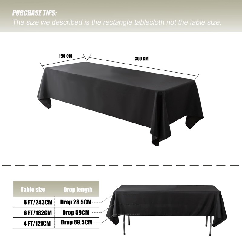 2 Pack Tablecloths for Rectangle Tables, 150 x 300 CM