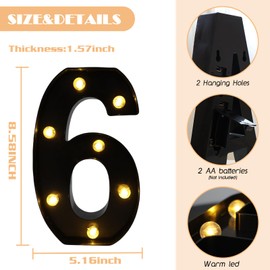 DyingSwan LED Marquee Numbers, Light Up Numbers for Party, Small Light Up Letters, Battery Powered Lighted Number for Birthday or Home Decor (Black, 6)