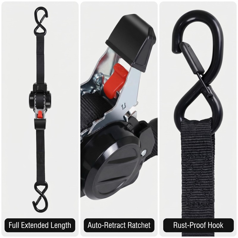 Dynarise Shield 10Ft Auto-Retractable Tie Down Ratchet Straps Pro Kit