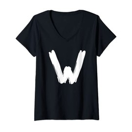 Womens Creative Bold White Letter W - Design - Alphabet - Marker V-Neck T-Shirt