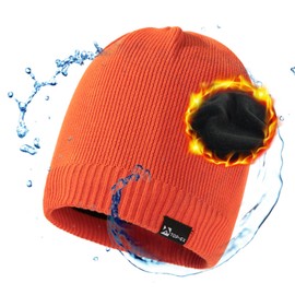 XXL Men's Women's Orange Oversize Winter Wool Beanie Waterproof Fleece Lined Knit Cap Hat All-Weather Warm Rain XX-Large Extra Large Big Head