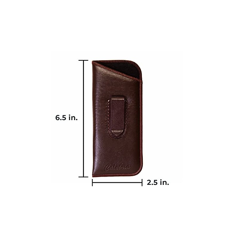 Calabria Slip-In Eye Glasses Case w/Plastic Pocket Clip Faux Leather