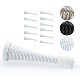 HOME MASTER HARDWARE 12 Pack Spring Door Stops, 3 Inch Wall Mounted Spring Doorstop, with Rubber Bumper, White