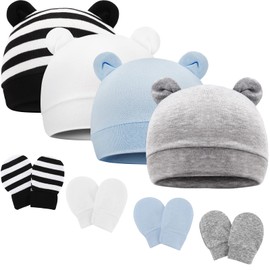 DRESHOW Newborn Baby Hat and Gloves Set Beanie Clothing Unisex Infant Hat Nursery Hat Baby Boys Girls 0-6 Months