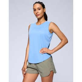 G Gradual Women's Workout Tank Tops Lightweight Sleeveless High Neck Athletic Shirts for Running Gym Tennis Pickleball, Haze Blue, L