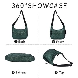 Jywmsc Half Moon Bag for Women Quilted Puffy Padded Shoulder Bag Shoulder Bag with Multiple Pockets Spacious Hobo Bag Moon Bag Casual Dumpling Bag, Green