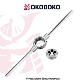 OKODOKO Adjustable Die Stock Handle Wrench Hand Tool with M14 x 1.5 Threading Round Die and 38mm Adjustable Holder (Fits M12-M16 Dies)
