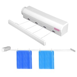 Omabeta 1PCS Telescopic Retractable Clothesline Wall Mounted with 4 Ropes, 3.2M/10.5ft Extention Clothes Drying Rope Hanger, Retractable Clothes Drying Rope Line for Towels Clothes Bed Linen