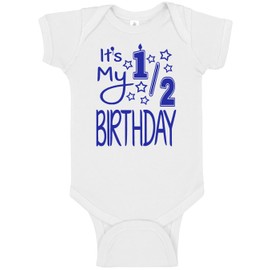 Handmade Baby Boy Half Birthday Bodysuits It's My 1/2 Birthday Outfit (12 Months, Royal_White)