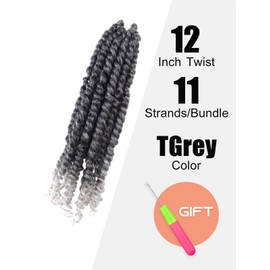 KAVSORAPI Grey Passion Twist Hair 12 Inch Pre Twisted Passion Twist Crochet Braids Short Pre looped Crochet Hair 8 Packs（TGrey/Ombre Grey)