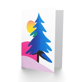 Artery8 Greeting Card Modern Abstract Tree Snow Sun Bold Colourful Blank For Him Or Her Art Christmas Card