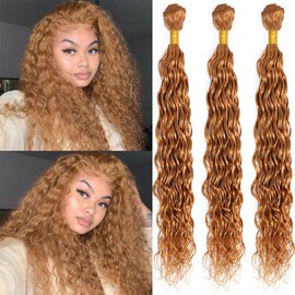 HeioWuio Honey Blonde Human Hair Bundles Deep Wave Hair Extensions 20-24 Inch, 3 Bundles, 100g Each, Tangle Free, Machine Double Weft