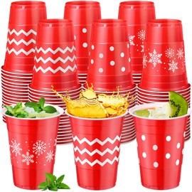 Jingmore 60 Pcs Red Christmas Plastic Party Cups 16 oz Snowflake Disposable Cups Winter Snowflakes Patterns Christmas Cups for Christmas Theme Birthday Baby Shower Party Beer Beverage