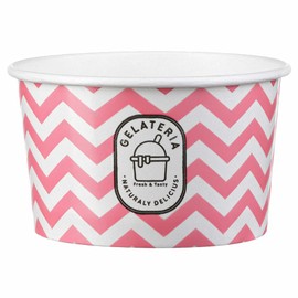 VEPATIM 100 ice cream cups made of paper, zigzag motif, pink, 180 ml, 6 oz