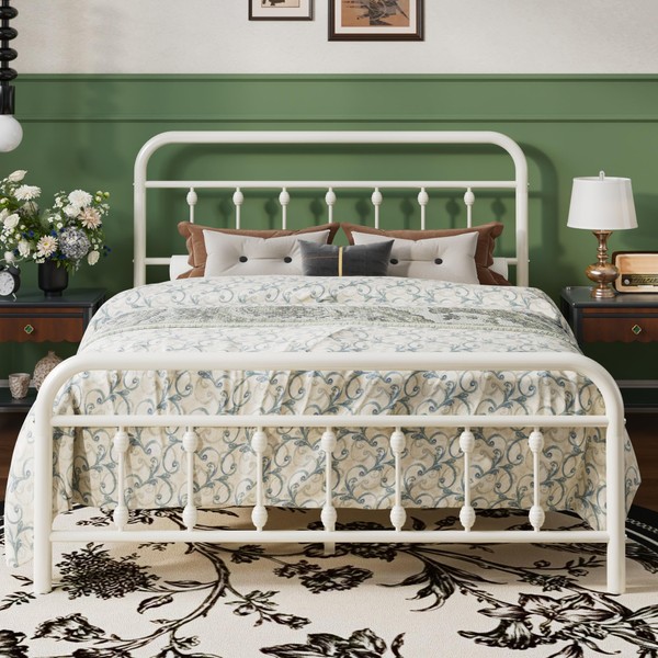 SHA CERLIN Full Size Metal Platform Bed Frame with Victorian