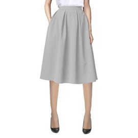 Urban CoCo Women's Flared A line Skirt Pleated Midi Skirt with Pockets (XL, Light Grey)