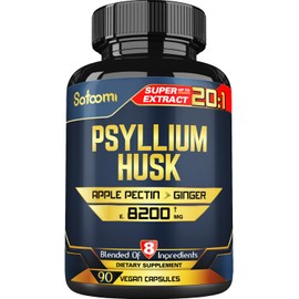 Psyllium Husk Extract Capsules 𝟖𝟐𝟎𝟎𝐦𝐠 - 3 Month Supply - Blended with Apple Pectin, Ginger, Fennel, Turmeric, Peppermint, Cinnamon, Amla - Support Digestive & Immune Health