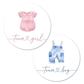 Clothes Team Girl, Team Boy Gender Reveal Stickers - 40 Labels (20 of Each Design)