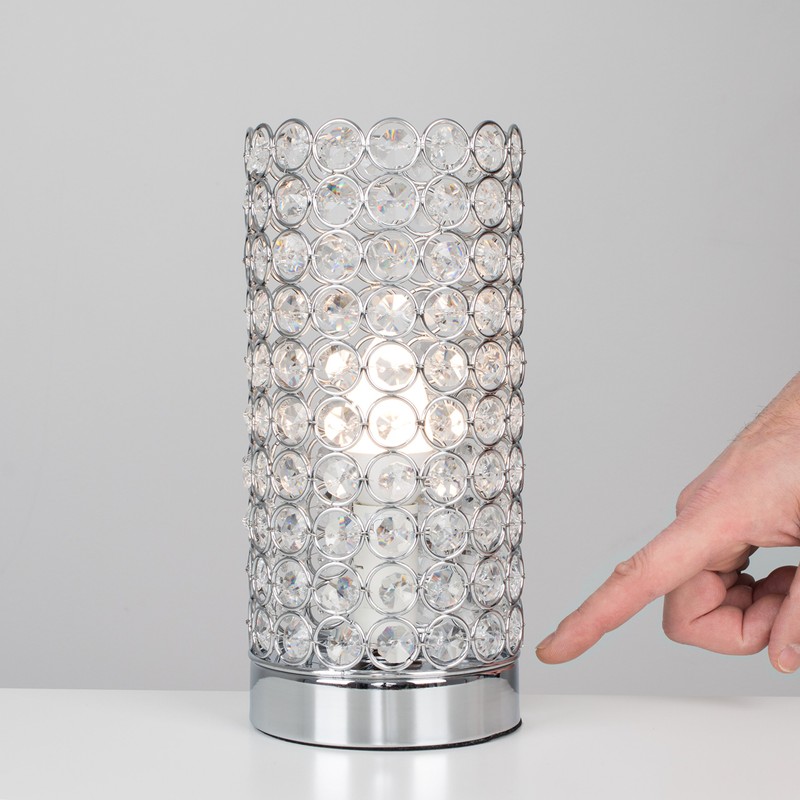 MiniSun Modern Polished Chrome & Clear Acrylic Jewel Cylinder Touch